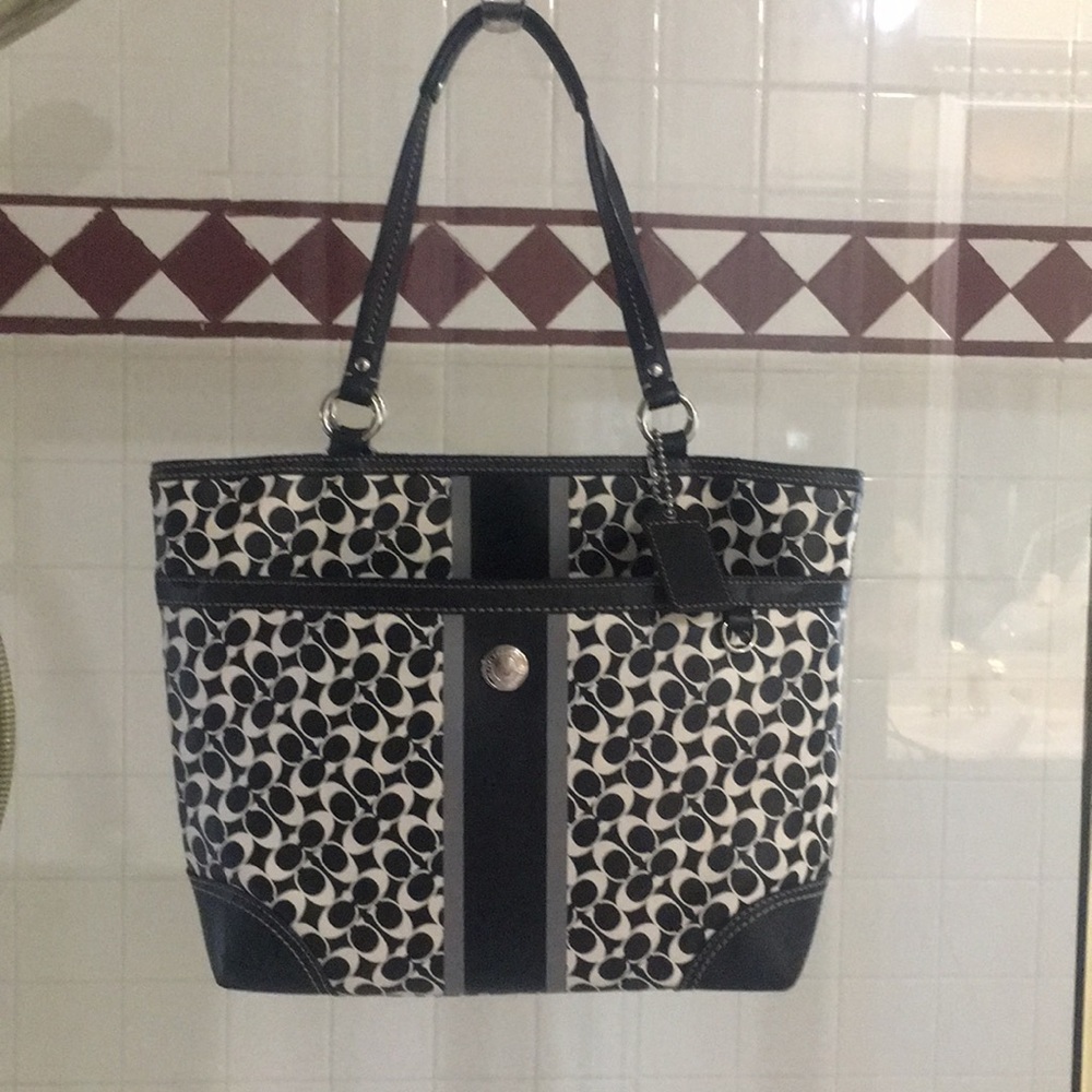 Black and white vinyl bag by coach